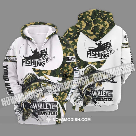 Unisex Shirt - Custom Name Fishing Shirt Walleye Fish Hunter Zipper Hoodie / S T-shirt