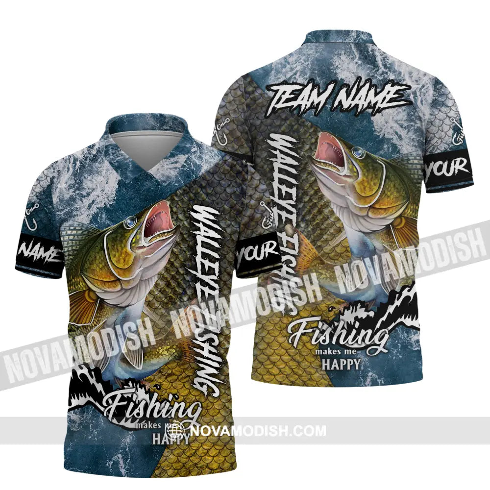 Unisex Shirt - Custom Name Fishing Shirt Walleye Fish Polo Shirt / S T-shirt