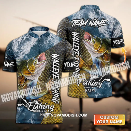 Unisex Shirt - Custom Name Fishing Shirt Walleye Fish T-shirt