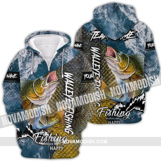 Unisex Shirt - Custom Name Fishing Shirt Walleye Fish Zipper Hoodie / S T-shirt