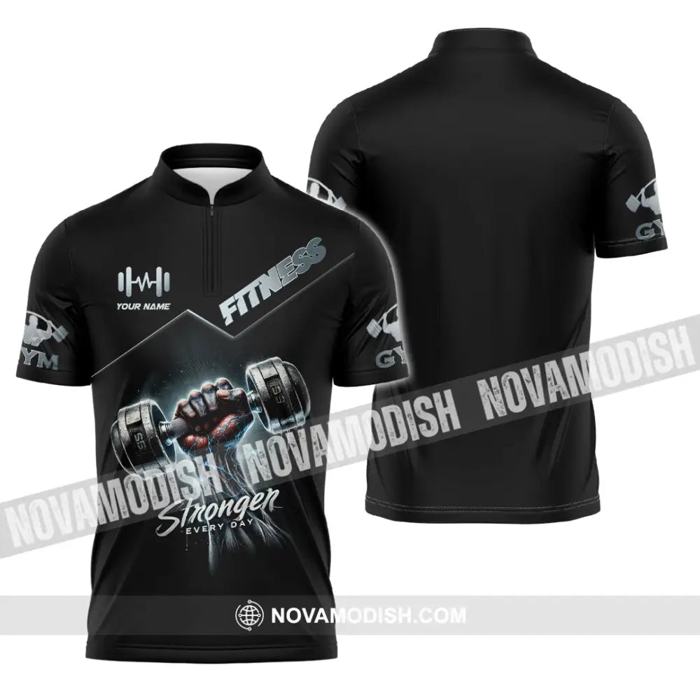 Unisex Shirt Custom Name Gym Work Out Long Sleeve Weight Lifting Zipper Polo / S T-Shirt