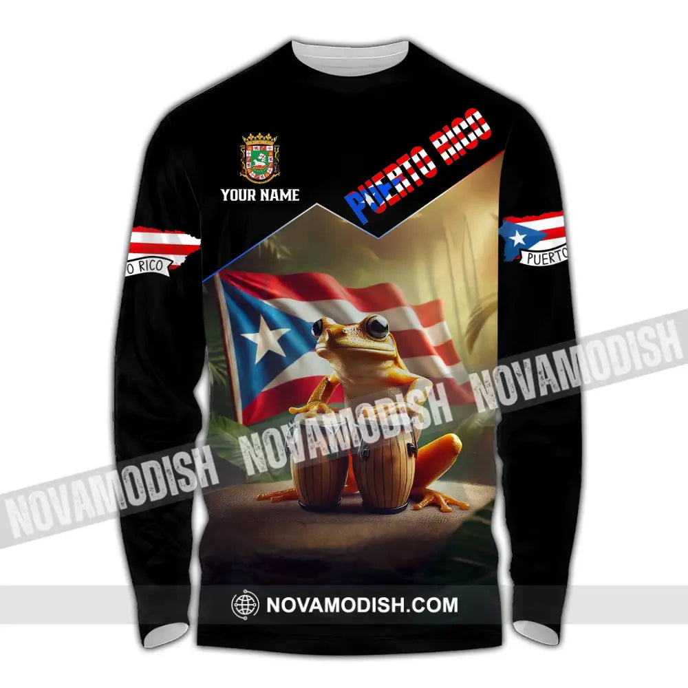 Unisex Shirt - Custom Name Flag Peurto Rico Long Sleeve / S T-Shirt