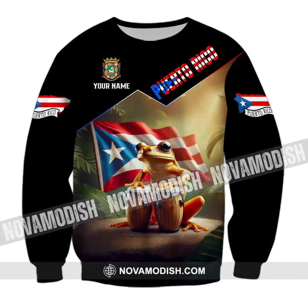 Unisex Shirt - Custom Name Flag Peurto Rico Long Sleeve / S T-Shirt