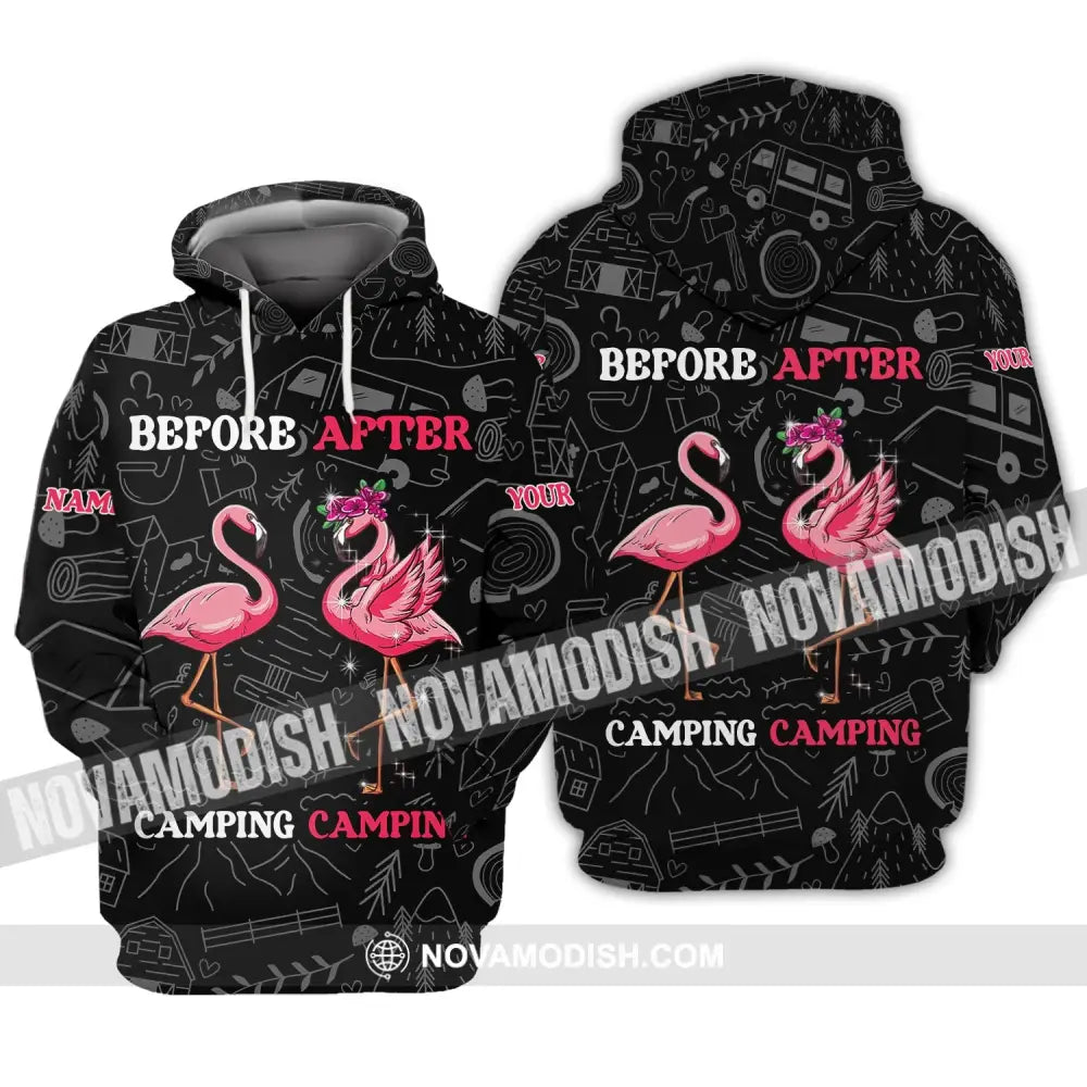 Unisex Shirt - Custom Name Shirt - Flamingo Before And After Camping Hoodie / S T-shirt