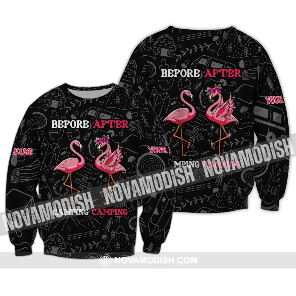 Unisex Shirt - Custom Name Shirt - Flamingo Before And After Camping Long Sleeve / S T-shirt