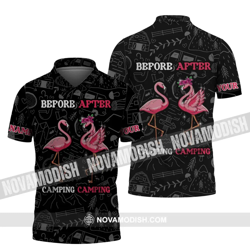 Unisex Shirt - Custom Name Shirt - Flamingo Before And After Camping Polo Shirt / S T-shirt