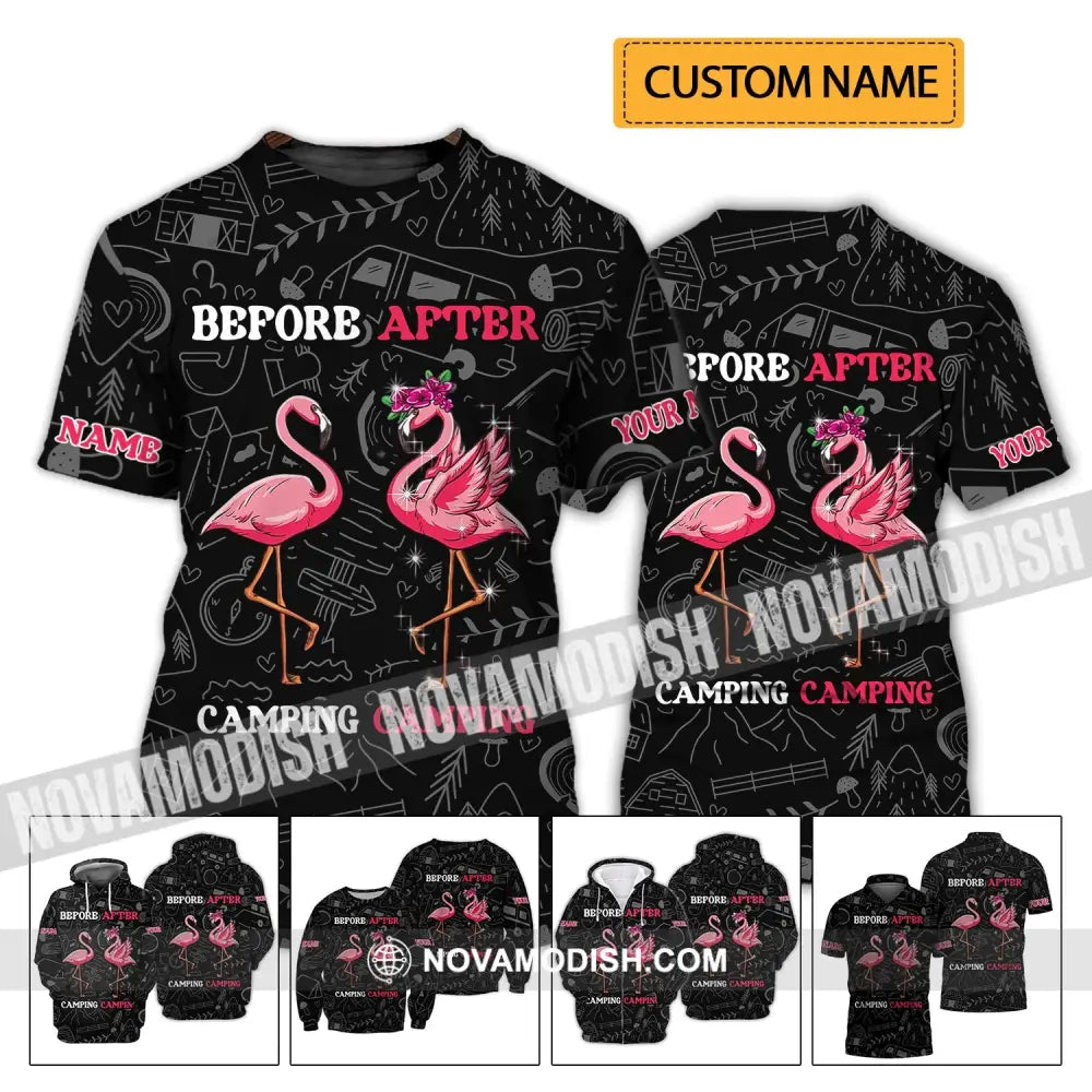 Unisex Shirt - Custom Name Shirt - Flamingo Before And After Camping T-shirt