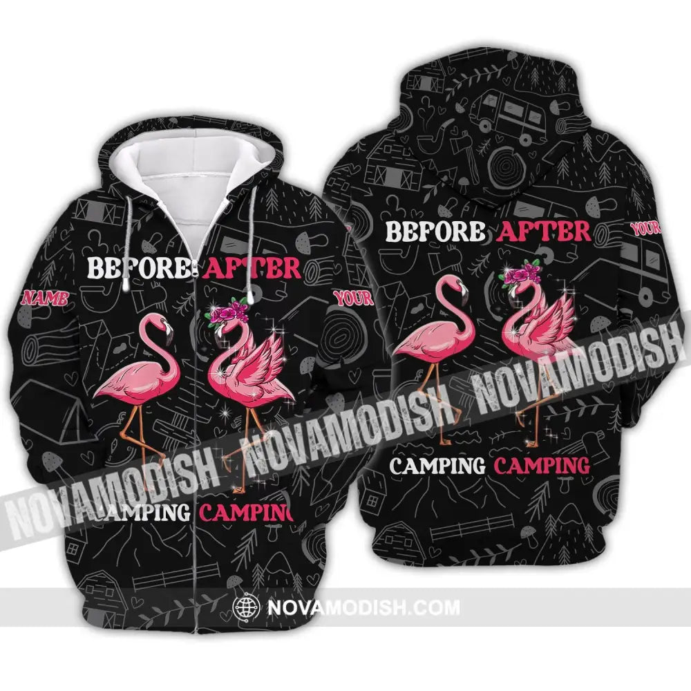 Unisex Shirt - Custom Name Shirt - Flamingo Before And After Camping Zipper Hoodie / S T-shirt