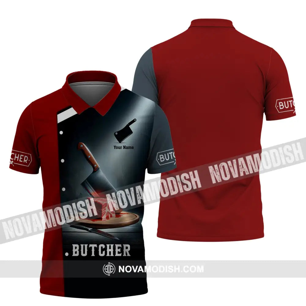 Unisex Shirt Custom Name For Butcher Butchery Hoodie Meat T-Shirt Polo / S