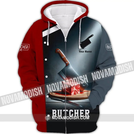 Unisex Shirt Custom Name For Butcher Butchery Hoodie Meat T-Shirt Zipper / S