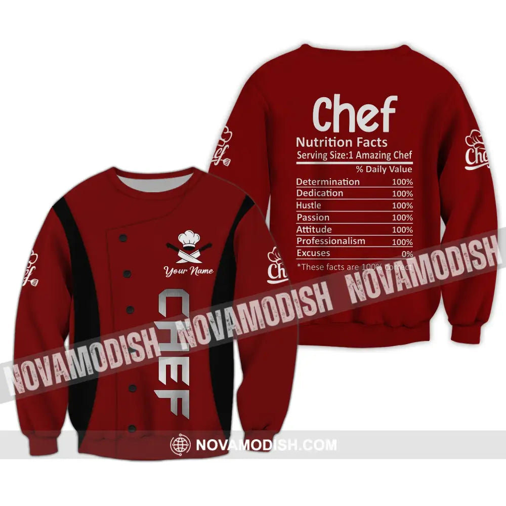 Unisex Shirt Custom Name For Chef Nutrition Fact Cooking Apparel Long Sleeve / S T-Shirt