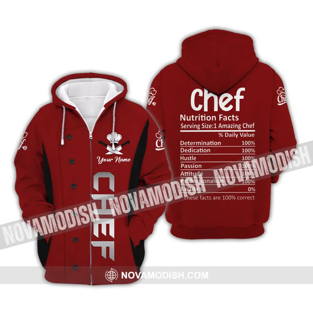 Unisex Shirt Custom Name For Chef Nutrition Fact Cooking Apparel Zipper Hoodie / S T-Shirt