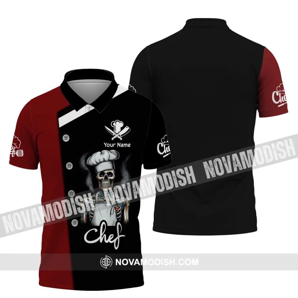 Unisex Shirt Custom Name For Chef T-Shirt Skull Apparel Polo / S T-Shirt