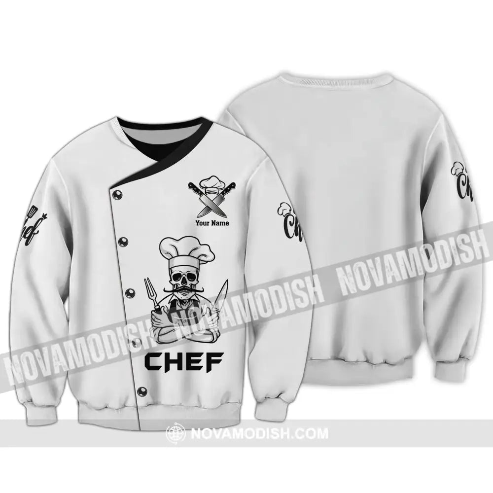 Unisex Shirt Custom Name For Chef T-Shirt Skull Beard Apparel Long Sleeve / S T-Shirt