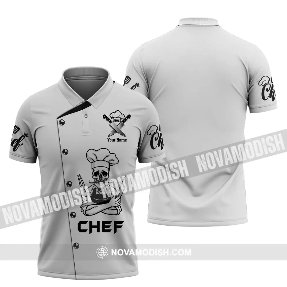 Unisex Shirt Custom Name For Chef T-Shirt Skull Beard Apparel Polo / S T-Shirt