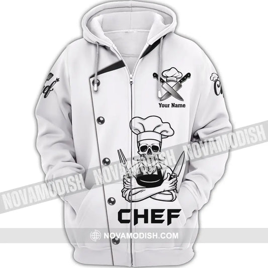 Unisex Shirt Custom Name For Chef T-Shirt Skull Beard Apparel Zipper Hoodie / S T-Shirt