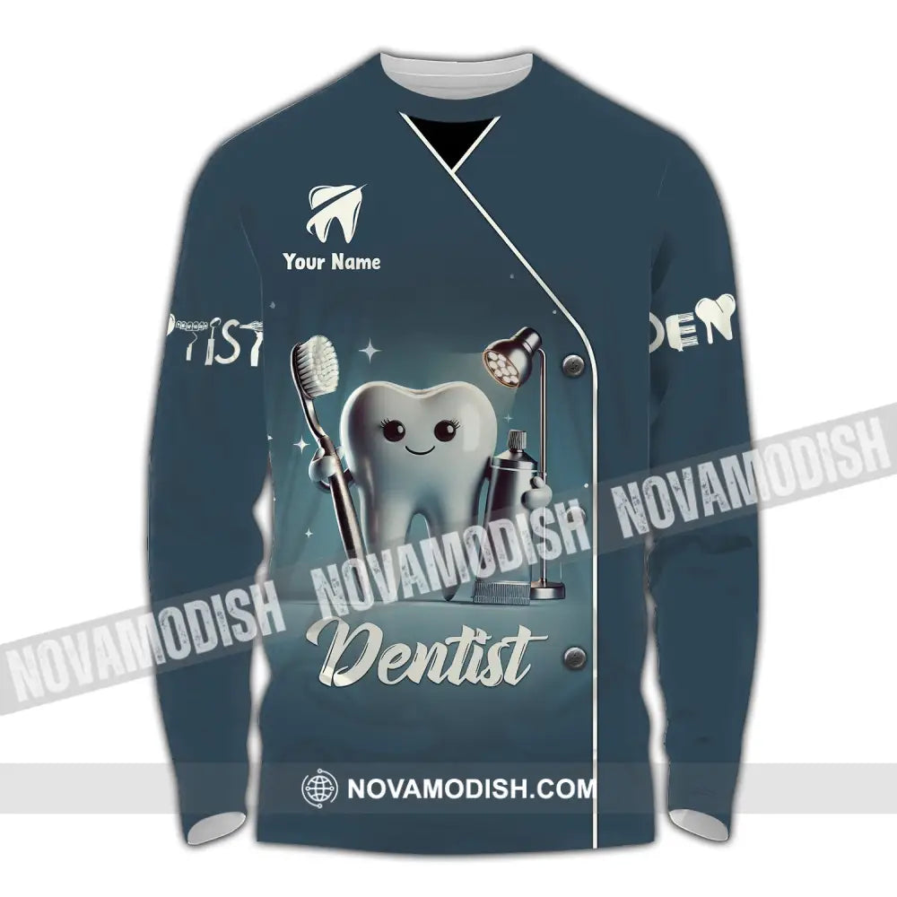 Unisex Shirt - Custom Name For Dentist Tooth Long Sleeve / S T-Shirt