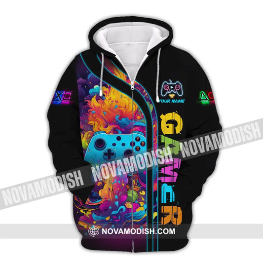 Unisex Shirt Custom Name For Game Lover Gamer T-Shirt Gift Gamers Zipper Hoodie / S T-Shirt