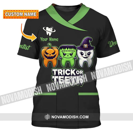 Unisex Shirt Custom Name For Halloween Trick Or Teeth Polo Long Sleeve Gift T-Shirt