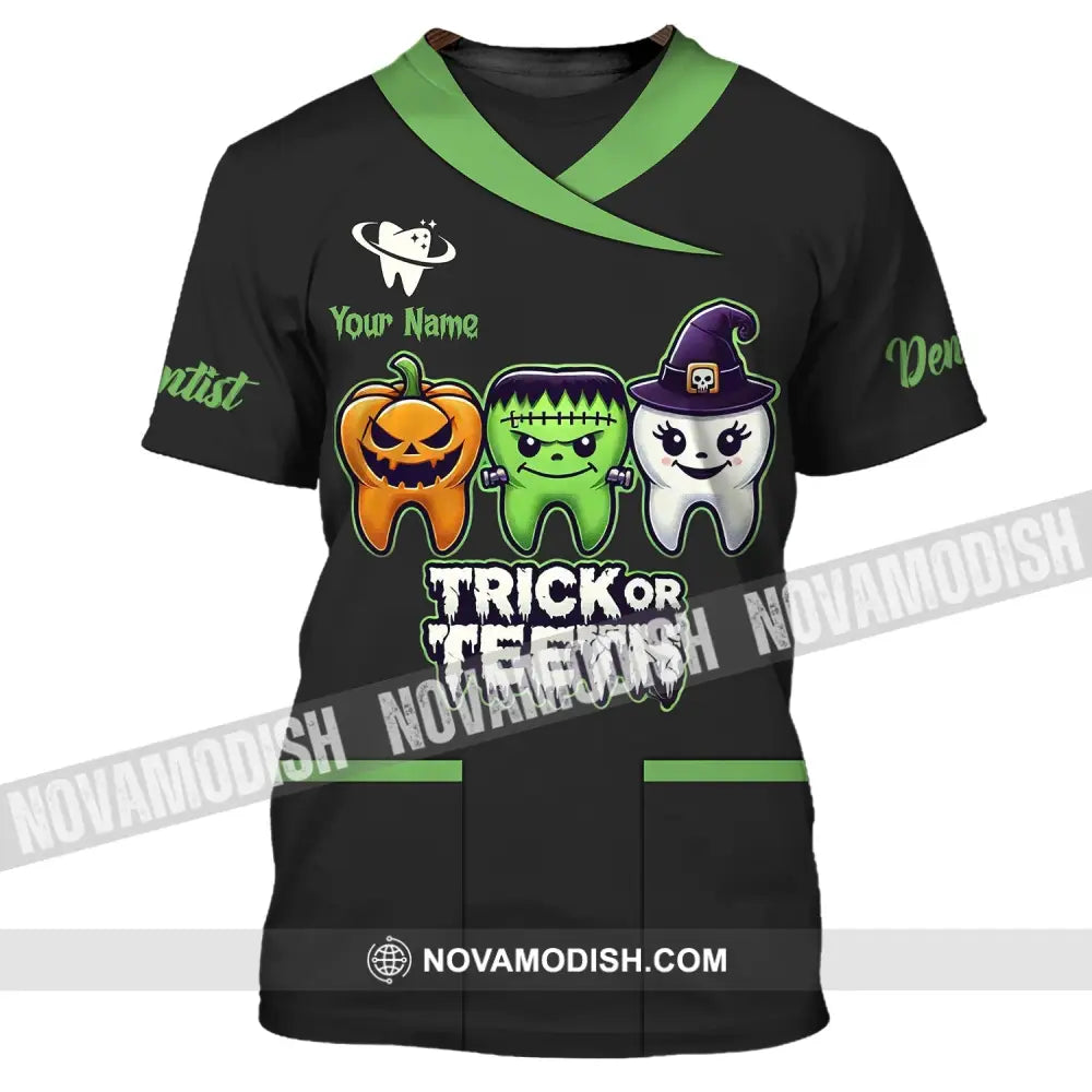 Unisex Shirt Custom Name For Halloween Trick Or Teeth Polo Long Sleeve Gift T-Shirt / S T-Shirt