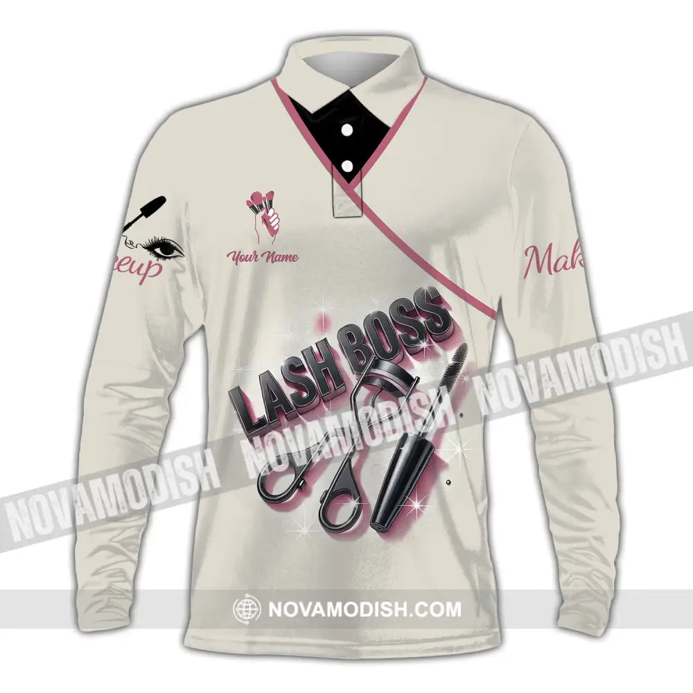 Unisex Shirt - Custom Name For Lash Boss Long Sleeve Polo / S T-Shirt