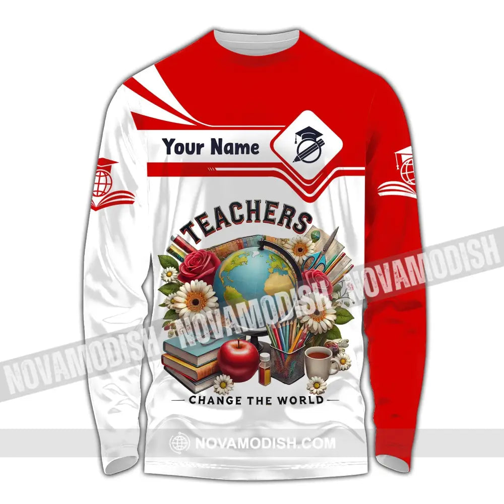 Unisex Shirt Custom Name For Teacher Polo Long Sleeve Back To School Gift / S T-Shirt