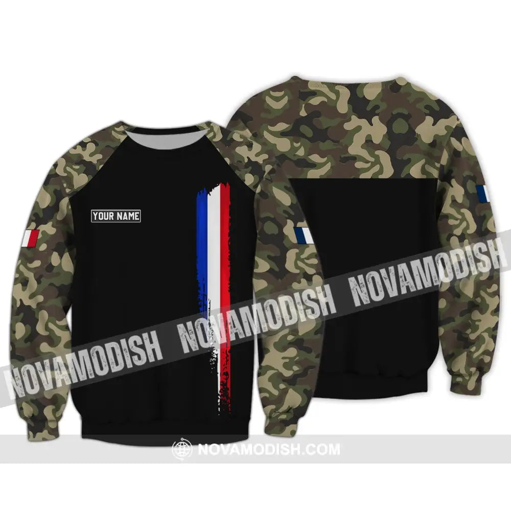 Unisex Shirt - Custom Name Shirt - France Logo Flag Color Line Shirt Long Sleeve / S T-shirt