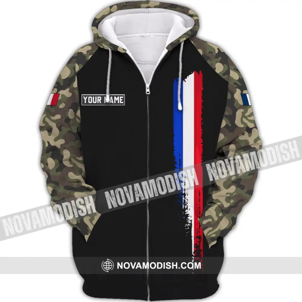 Unisex Shirt - Custom Name Shirt - France Logo Flag Color Line Shirt Zipper Hoodie / S T-shirt