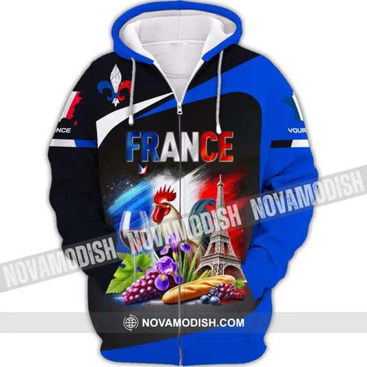 Unisex Shirt Custom Name France Love Polo Long Sleeve Gift Zipper Hoodie / S T-Shirt