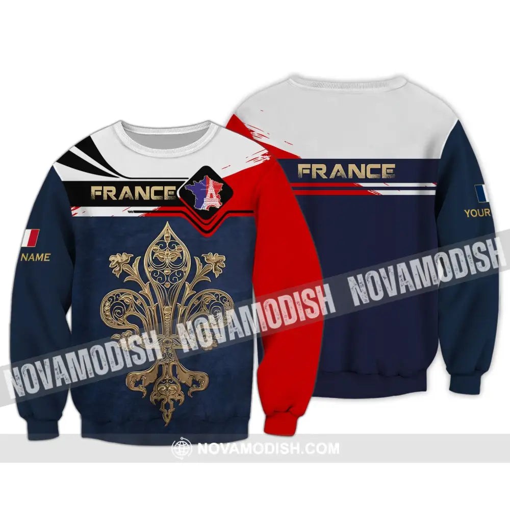 Unisex Shirt - Custom Name Shirt - France Map Shirt Long Sleeve / S T-shirt