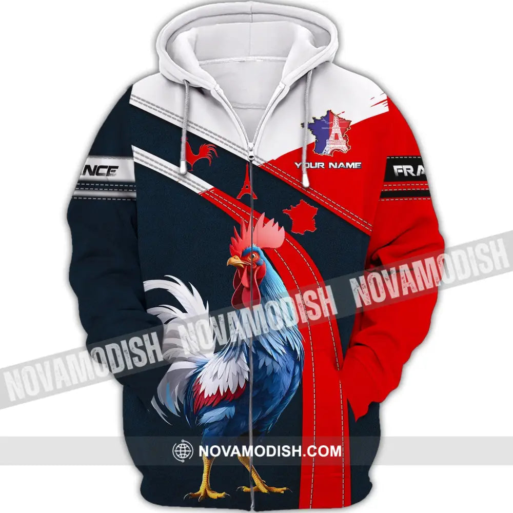 Unisex Shirt - Custom Name Shirt - France Map France The Gallic Rooster Shirt Zipper Hoodie / S T-shirt