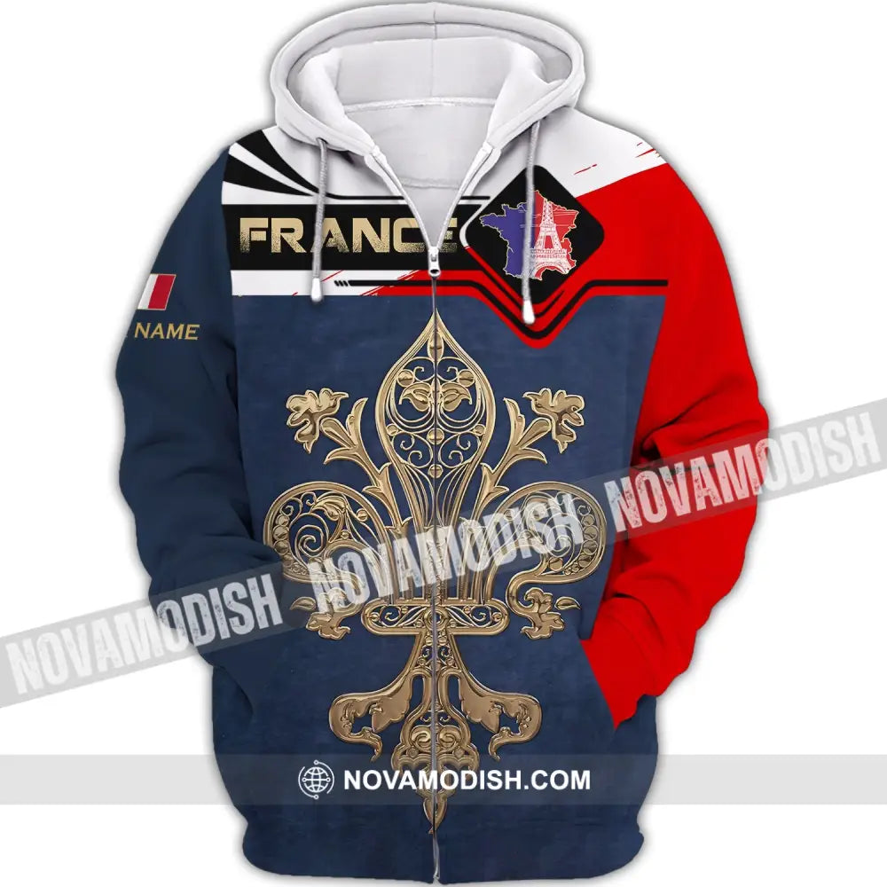 Unisex Shirt - Custom Name Shirt - France Map Shirt Zipper Hoodie / S T-shirt