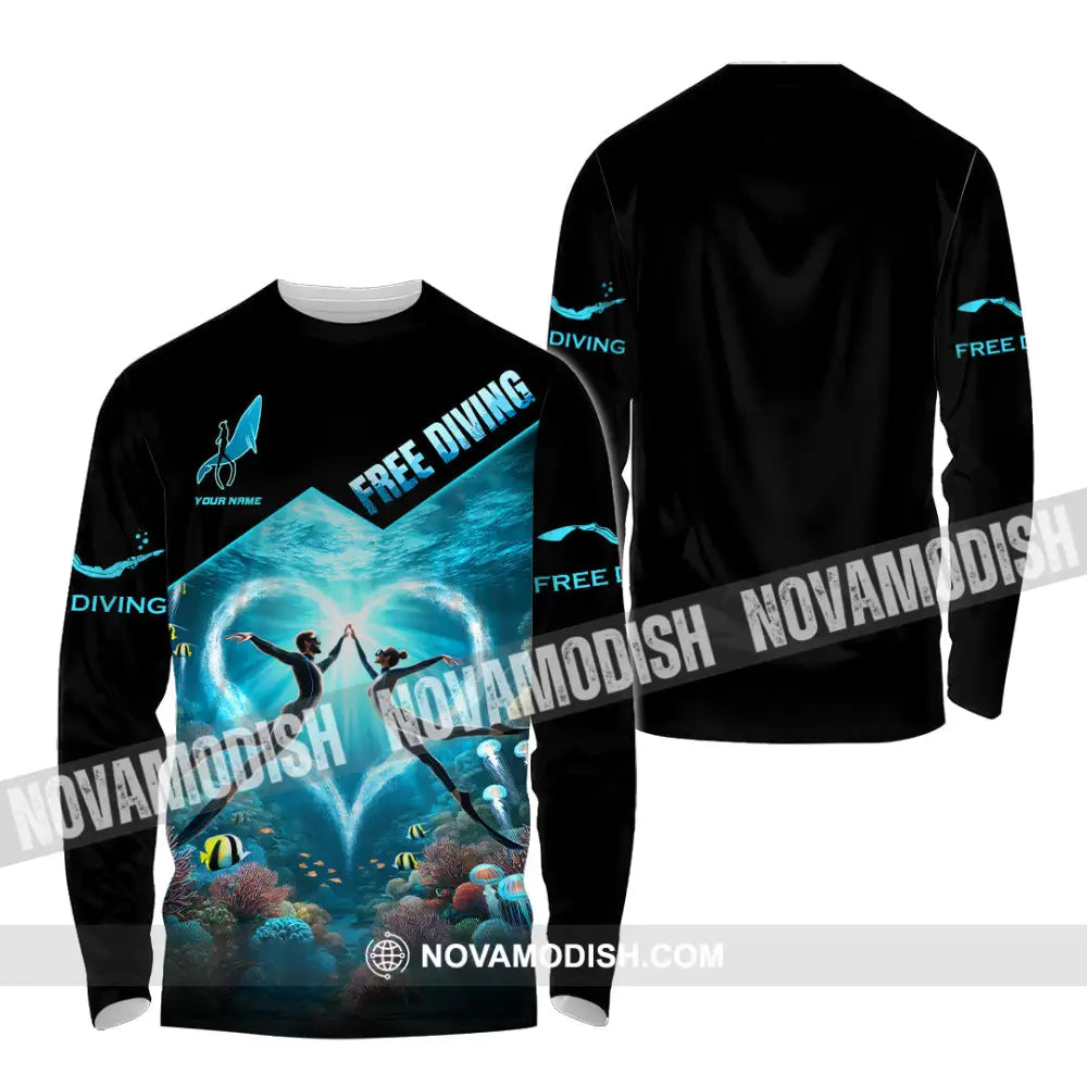 Unisex Shirt Custom Name Free Diving Gift Long Sleeve / S T-Shirt