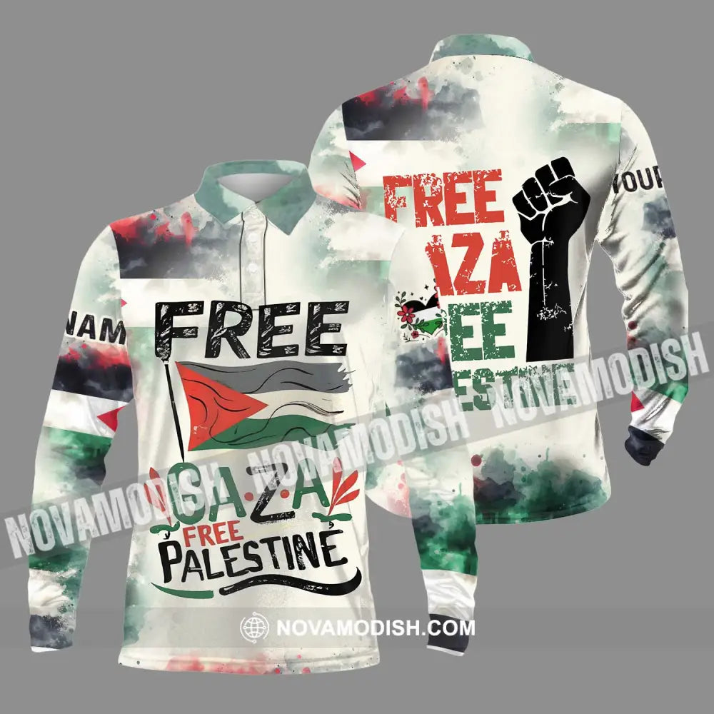 Unisex Shirt - Custom Name Shirt Free Gaza Free Palestine Long Sleeve Polo / S T-shirt