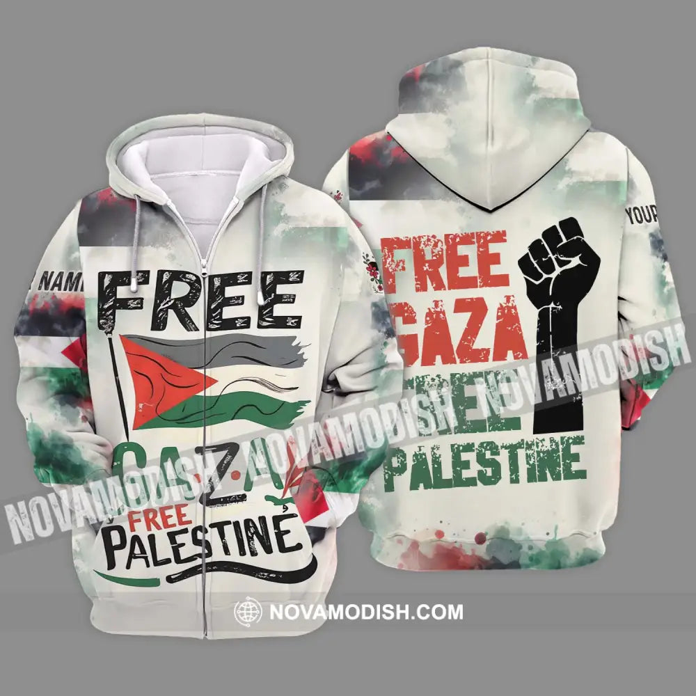 Unisex Shirt - Custom Name Shirt Free Gaza Free Palestine Zipper Hoodie / S T-shirt