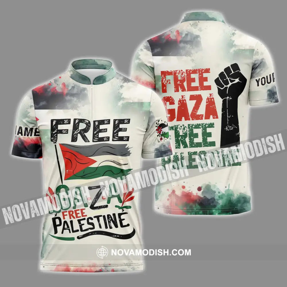 Unisex Shirt - Custom Name Shirt Free Gaza Free Palestine Zipper Polo Shirt / S T-shirt