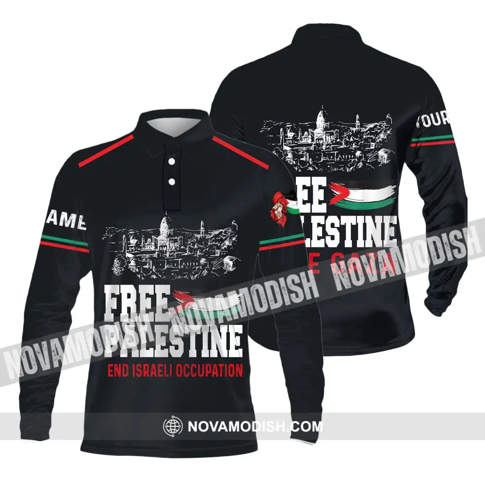 Unisex Shirt - Custom Name Free Palestine And Israeli Occupation Shirt Long Sleeve Polo / S T-shirt