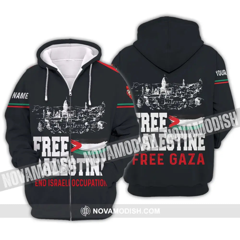 Unisex Shirt - Custom Name Free Palestine And Israeli Occupation Shirt Zipper Hoodie / S T-shirt