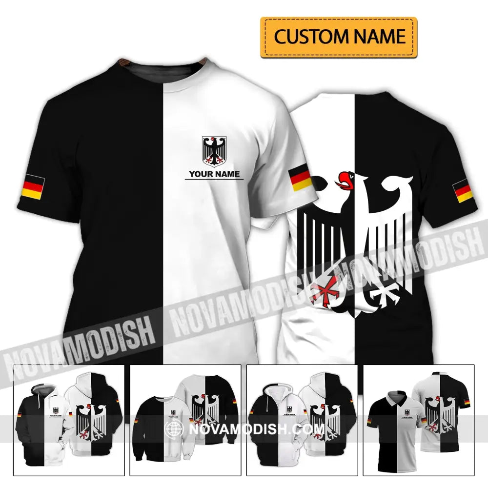 Unisex Shirt - Custom Name Shirt - Germany Deutschland Half Black Half White Sport Shirt T-shirt