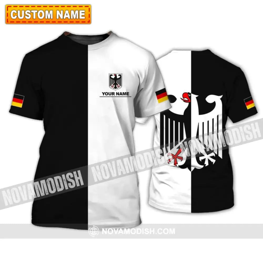 Unisex Shirt - Custom Name Shirt - Germany Deutschland Half Black Half White Sport Shirt T-shirt