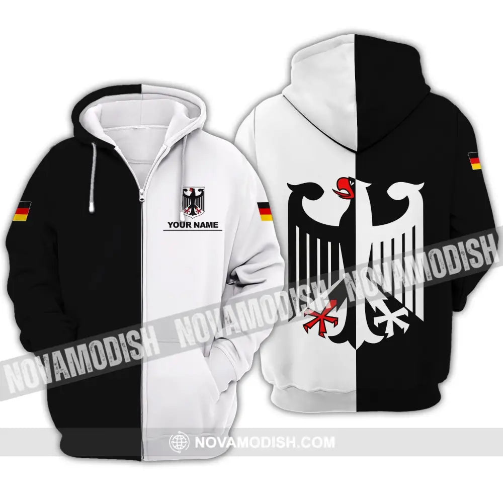 Unisex Shirt - Custom Name Shirt - Germany Deutschland Half Black Half White Sport Shirt Zipper Hoodie / S T-shirt