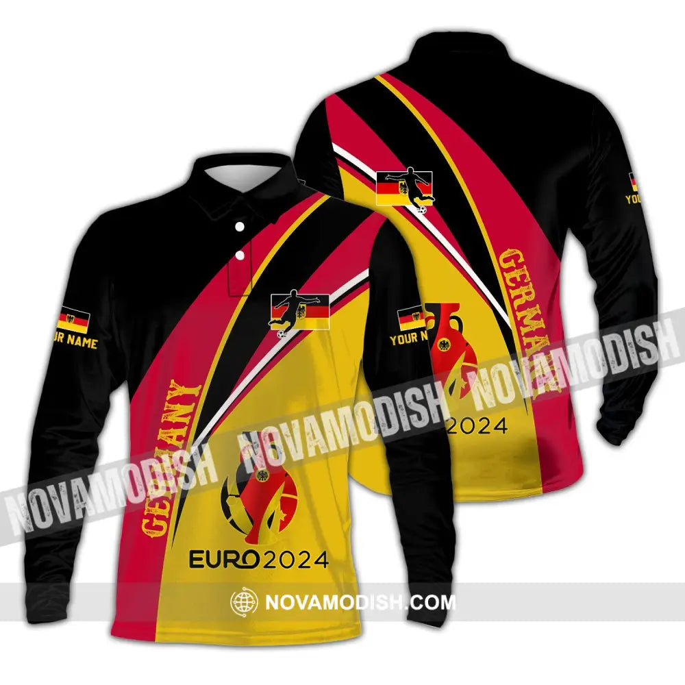 Unisex Shirt - Custom Name Shirt Germany Euro 2024 Flag Color Shirt Long Sleeve Polo / S T-shirt