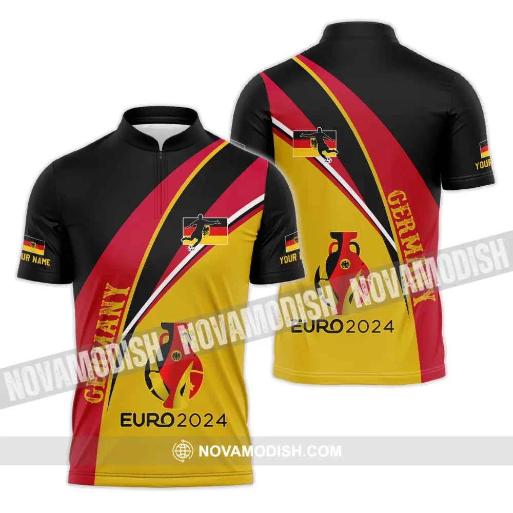 Unisex Shirt - Custom Name Shirt Germany Euro 2024 Flag Color Shirt Zipper Polo Shirt / S T-shirt