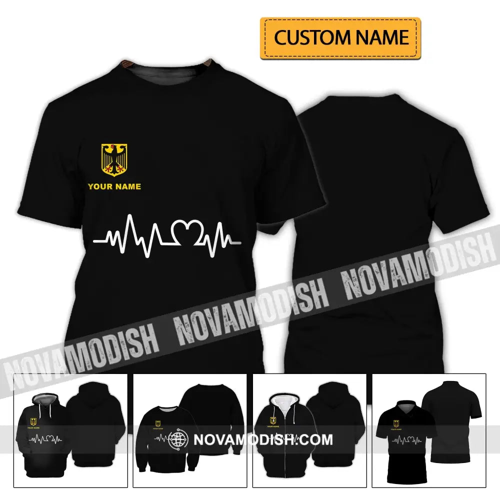 Unisex Shirt - Custom Name Shirt - Germany Heartbeat Name 3D Shirt T-shirt