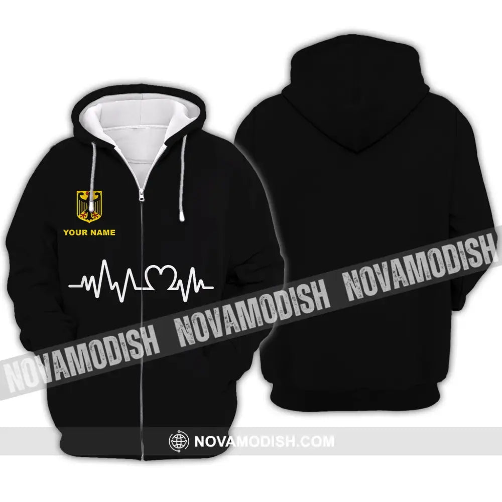 Unisex Shirt - Custom Name Shirt - Germany Heartbeat Name 3D Shirt Zipper Hoodie / S T-shirt