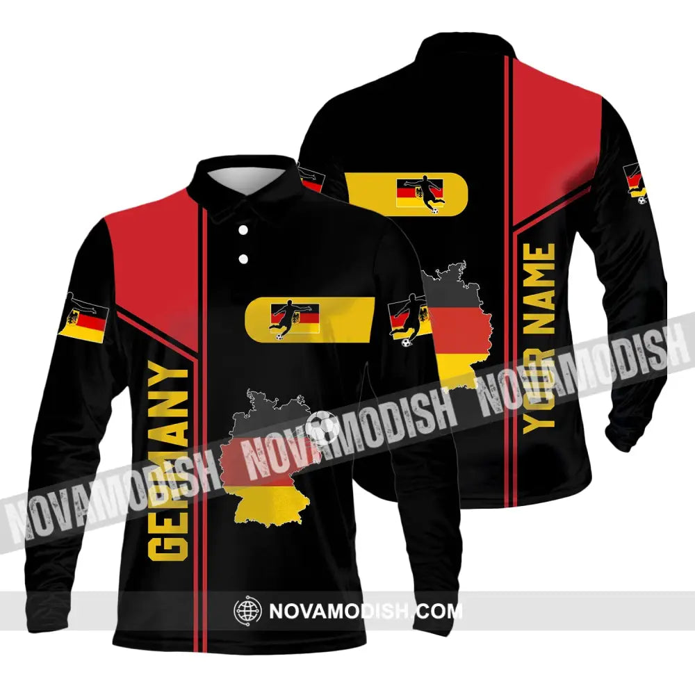 Unisex Shirt - Custom Name Shirt Germany National Team Map And Flag Color Shirt Long Sleeve Polo / S T-shirt