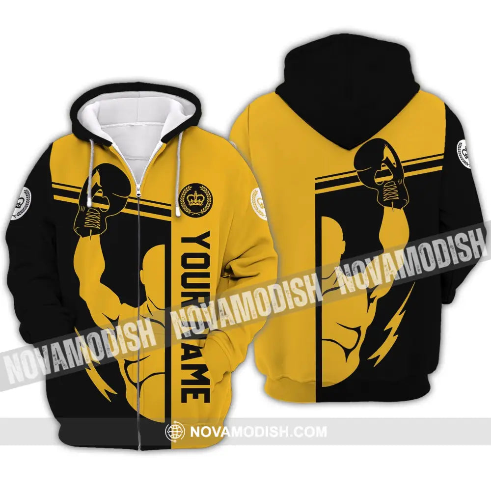 Unisex Shirt - Custom Name Shirt - Gift For Boxing Lover Logo Name Shirt Zipper Hoodie / S T-shirt