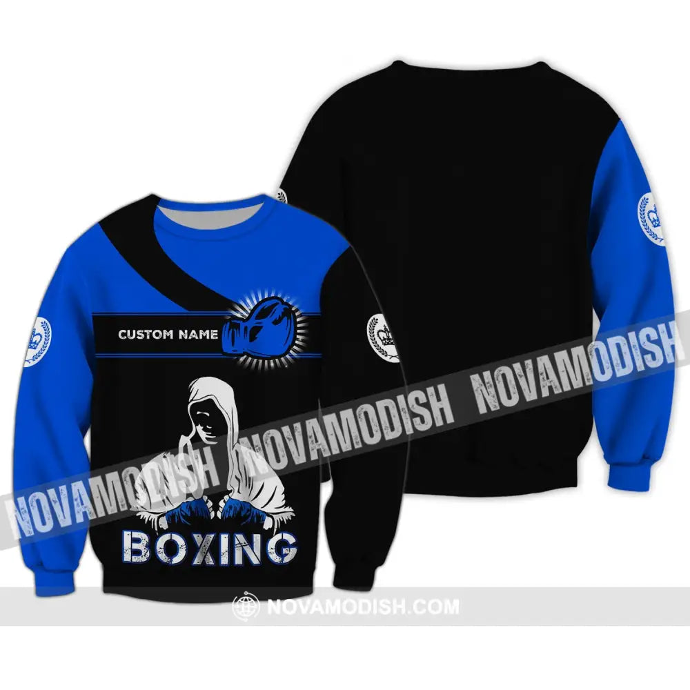 Unisex Shirt - Custom Name Shirt - Gift For Boxing Lover Royal Blue And Black Shirt Long Sleeve / S T-shirt