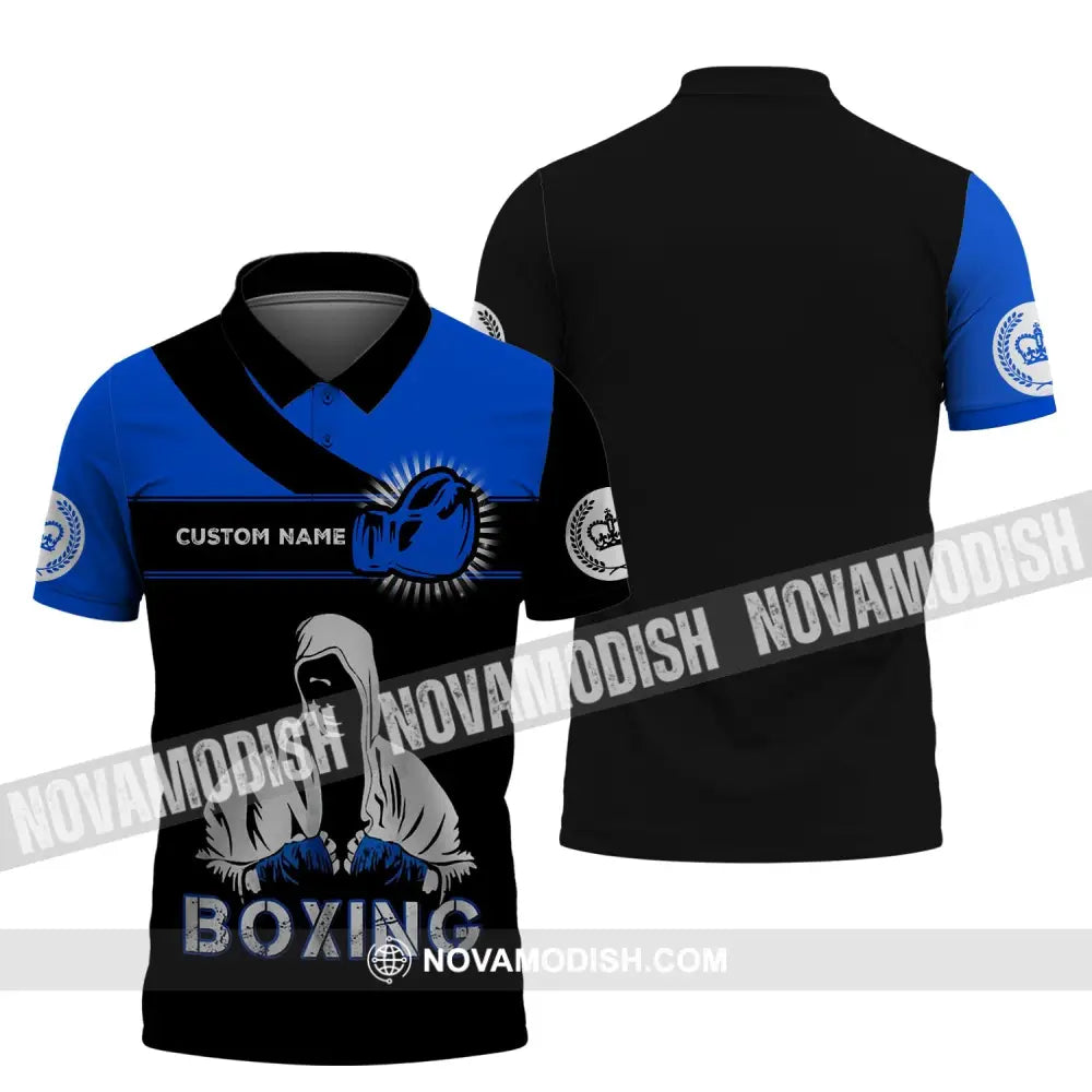 Unisex Shirt - Custom Name Shirt - Gift For Boxing Lover Royal Blue And Black Shirt Polo Shirt / S T-shirt