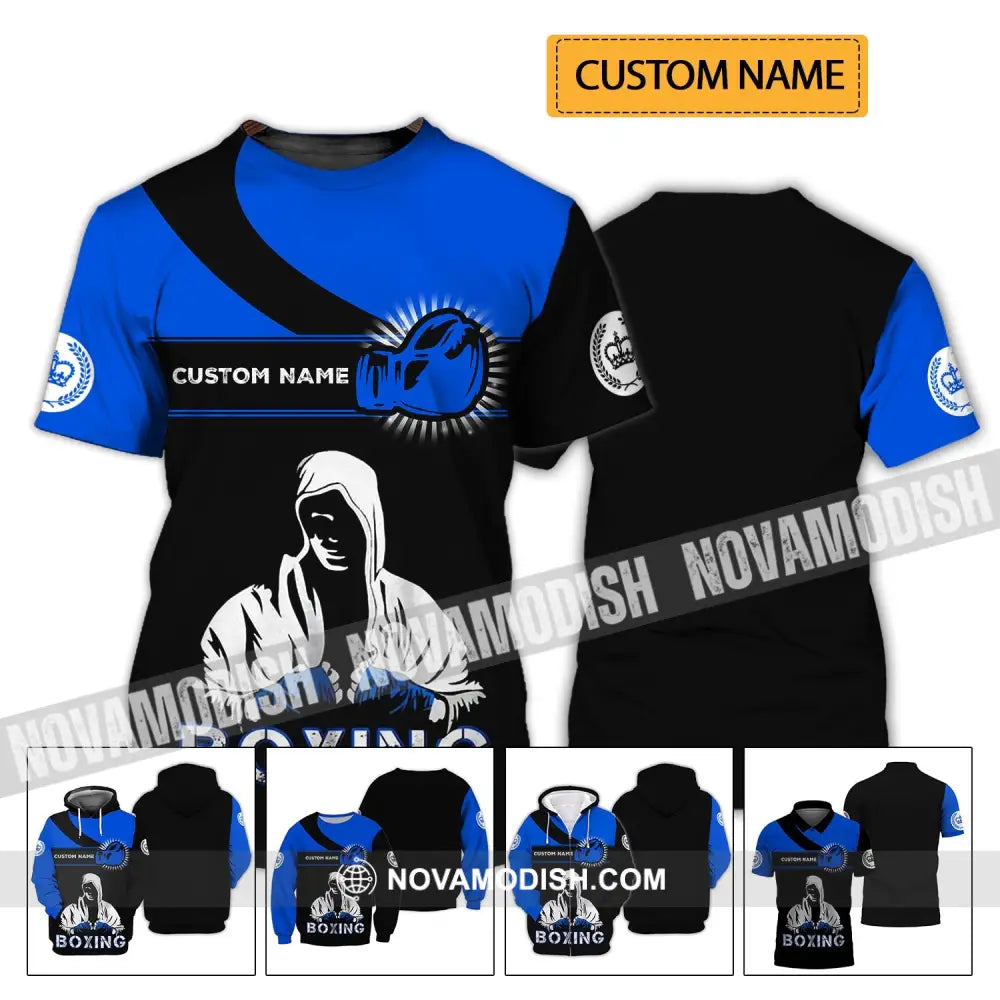 Unisex Shirt - Custom Name Shirt - Gift For Boxing Lover Royal Blue And Black Shirt T-shirt